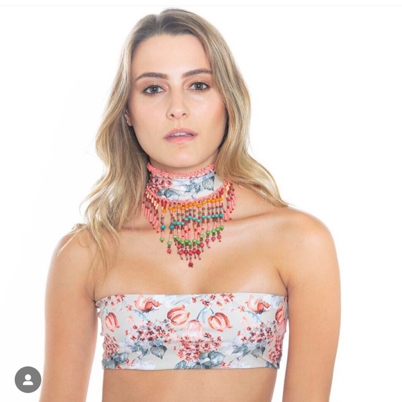MAKASTIA Floral Bikini Zip Up Beaded Neck - Picture 1 of 9